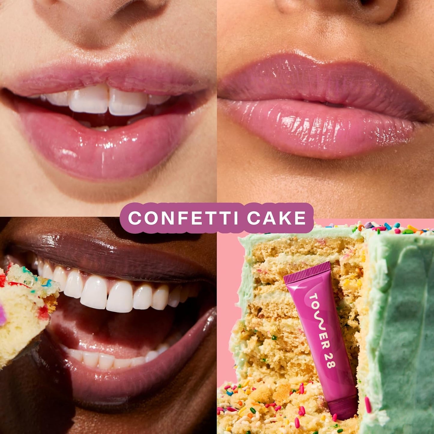 Tower 28 LipSoftie Tinted Lip Balm Treatment - Hydrating Glossy Formula with Jojoba Oil & Shea Butter - Confetti Cake (0.38 oz)