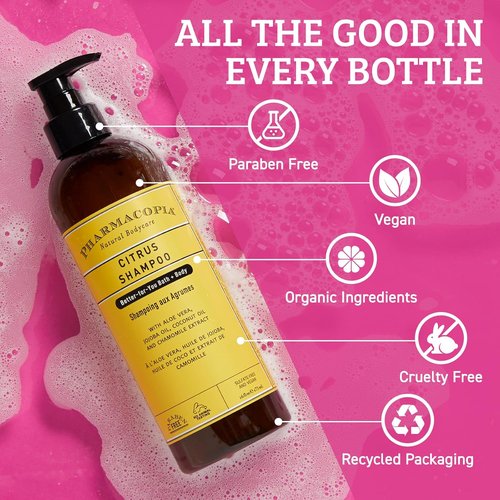 Pharmacopia Citrus Shampoo - Natural Hair Care with Organic Aloe Vera & Jojoba Oil | 16 oz Vegan, Cruelty-Free