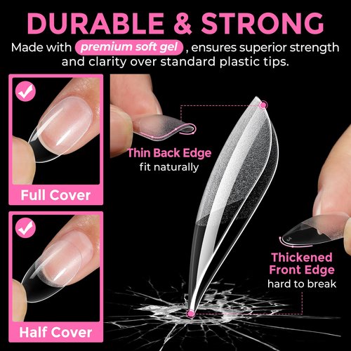 UNA GELLA Medium Oval Fake Nails Pre-shape 216pcs Round Gel Nail Tips Press on Nails for Full Cover Acrylic Round Oval Full Nails False Nails 12 Sizes False Soft Gel Tips