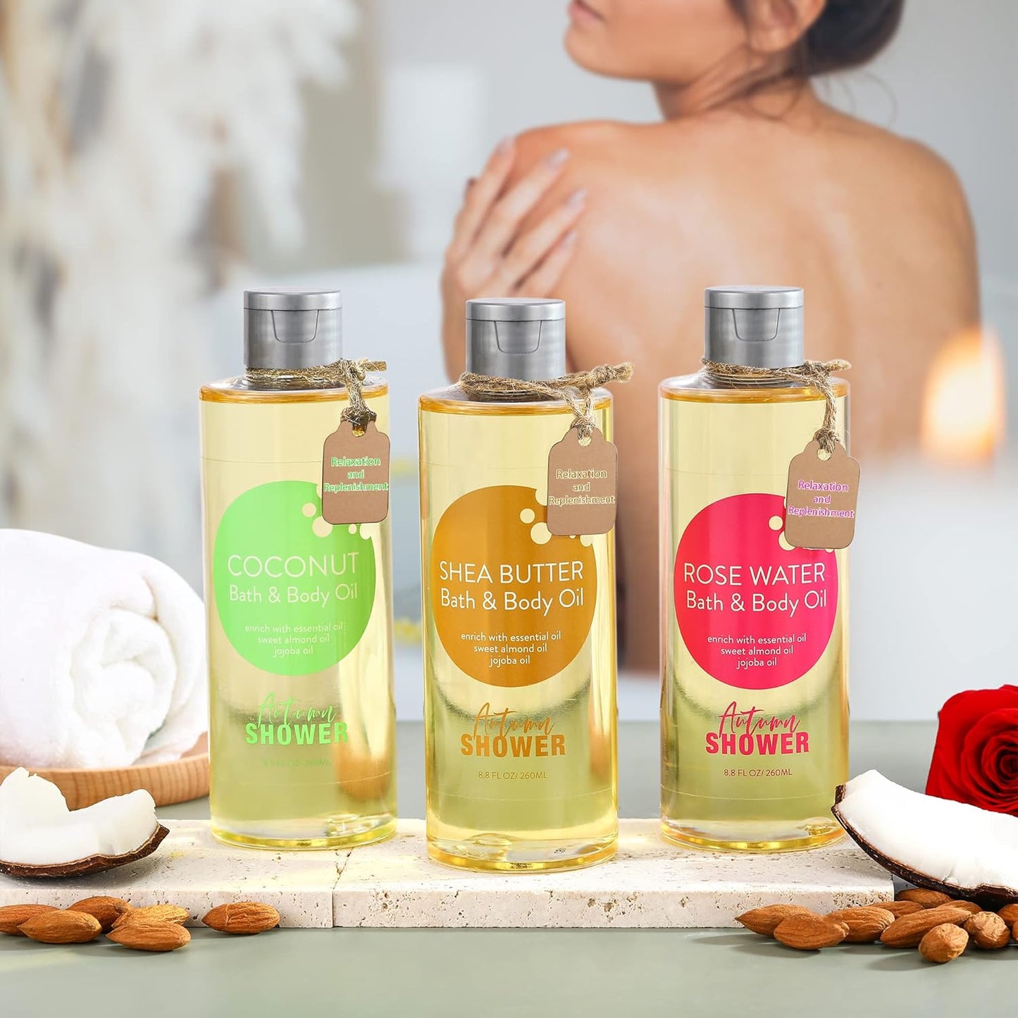 Skiennix Bath And Body Oil - Nourishing Sweet Almond, Jojoba & Shea Butter Blend | 26.4 Fl Oz (Pack of 3)
