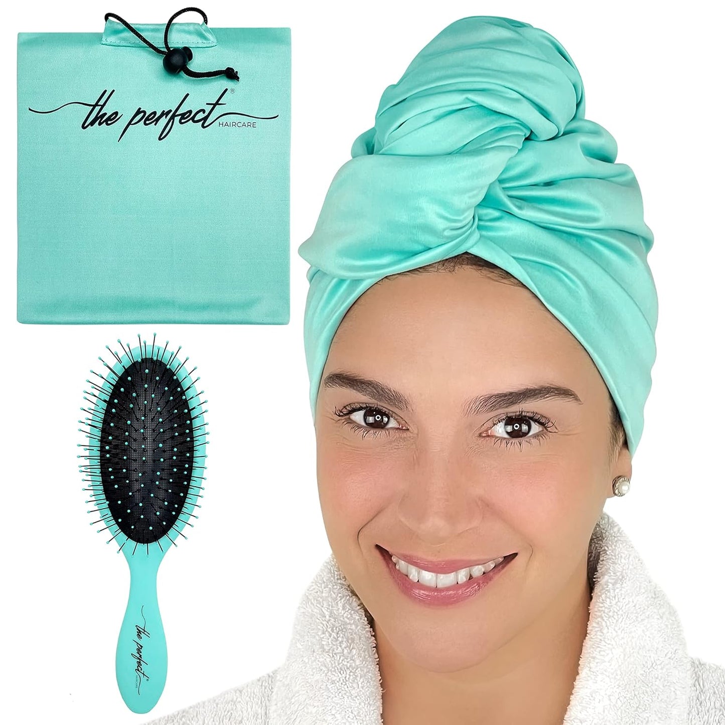 Skiennix Microfiber Hair Towel Wrap - Fast Drying Anti-Frizz Turban for Curly & Straight Hair | Gentle Detangling Brush Included