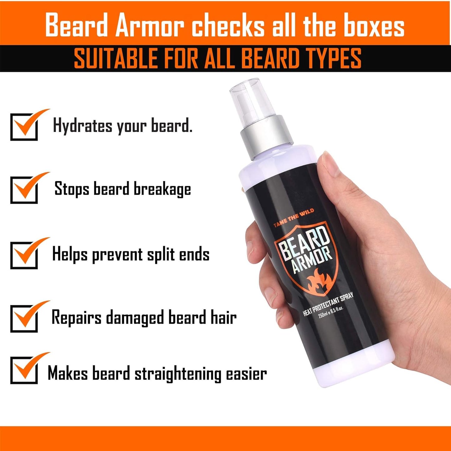 Skiennix Beard Straightener Spray - Heat Protectant with Argan Oil & Keratin - 8.5 Fl Oz