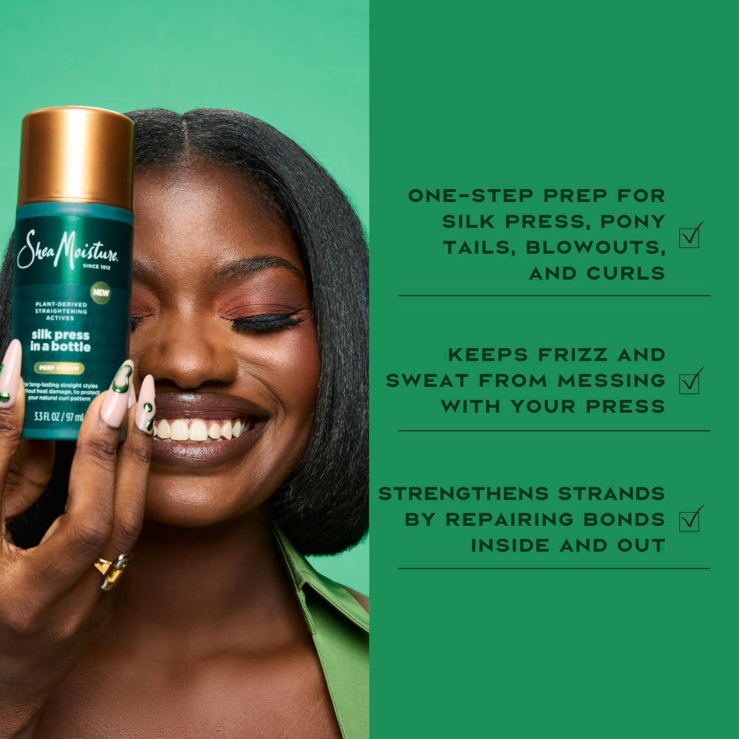 SheaMoisture Silk Press Prep Cream - Heat Protection with Alma Oil & Hydroplex Technology | 3.3 fl oz