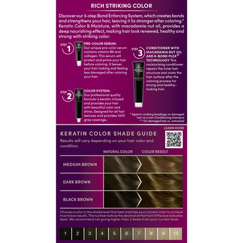 Schwarzkopf Keratin Permanent Hair Dye Cream, 6.83 Light Brown, Professional Quality Color for Up to 100% Gray Coverage, Bond Enforcing System