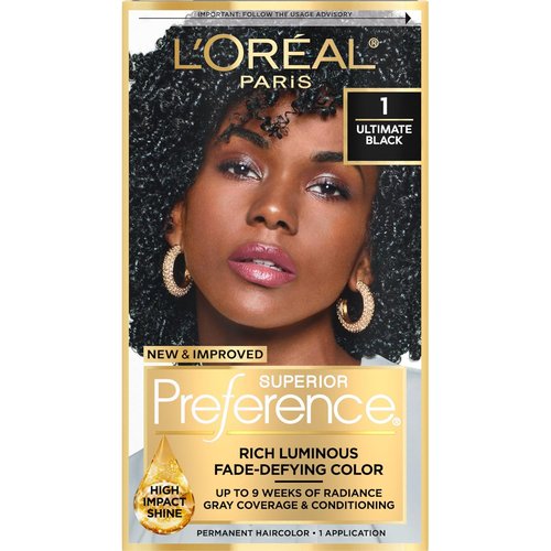 L'Oreal Paris Hair Color - Superior Preference Luminous Fade-Defying Dye Kit | Ultimate Black, 9 Weeks Radiance