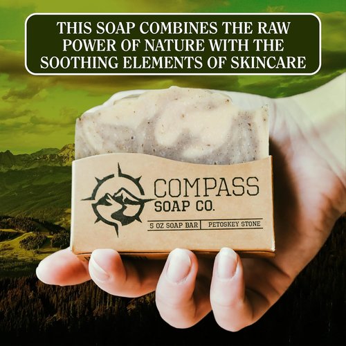 **Compass Soap Petoskey Stone - Natural Bar Soap for Men | Gentle Lather, Paraben & Phthalate Free | 5 oz, Pack of 2**