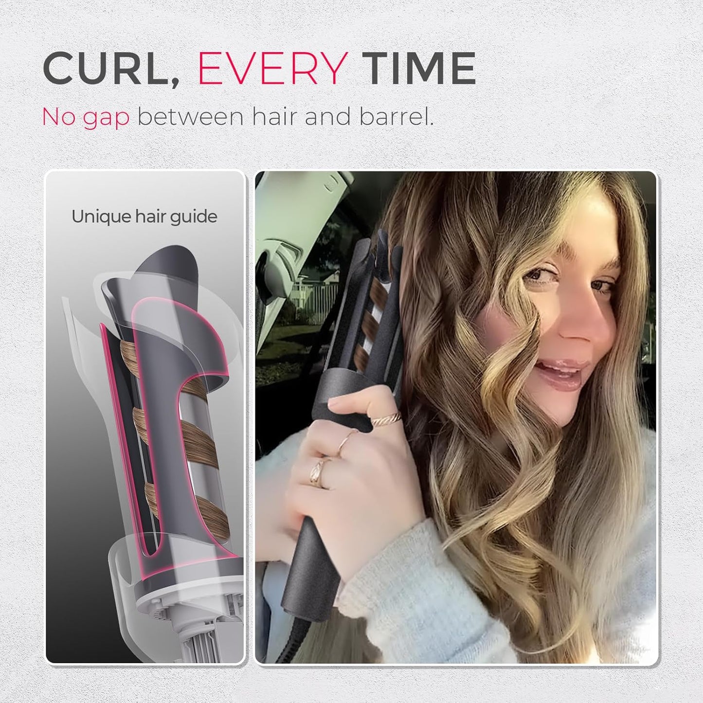 TYMO CURLPRO Automatic Rotating Curling Iron - Portable 1-Inch Beach Waves Curler with Ionic Technology & Ceramic Coating, Metallic Gray