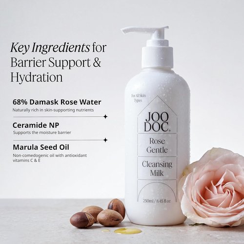 Regine Switzerland Rose Gentle Cleansing Milk - Low-pH Face Cleanser with 68% Damascena Rose Water & Ceramide | 250ml/8.45fl oz