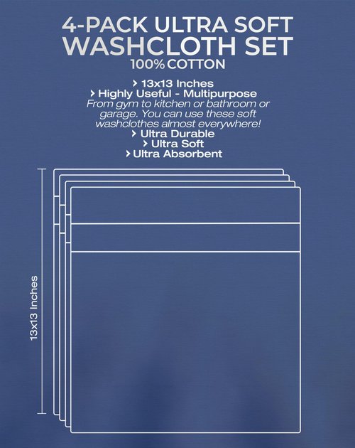 American Veteran Towel, 100% Cotton Turkish Washcloths for Bathroom Essentials 4 Pack, Soft Absorbent Wash Cloths Quick Drying Small Towels Washrags, Light Grey