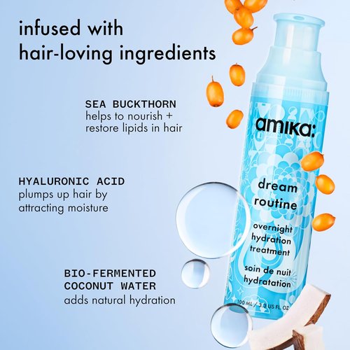 Amika Dream Routine Overnight Hydrating Hair Mask - Ultra-Hydrating Leave-In Treatment with Hyaluronic Acid for Dry Hair