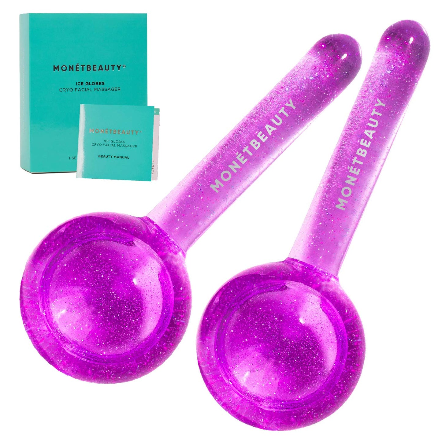 MonétBeauty Ice Globes for Face, Freezer Safe and Highly Effective Facial Globes for Daily Beauty Routines, Face Roller to Tighten Skin, Reduce Puffiness, Enhance Circulation and Complexion (Purple)