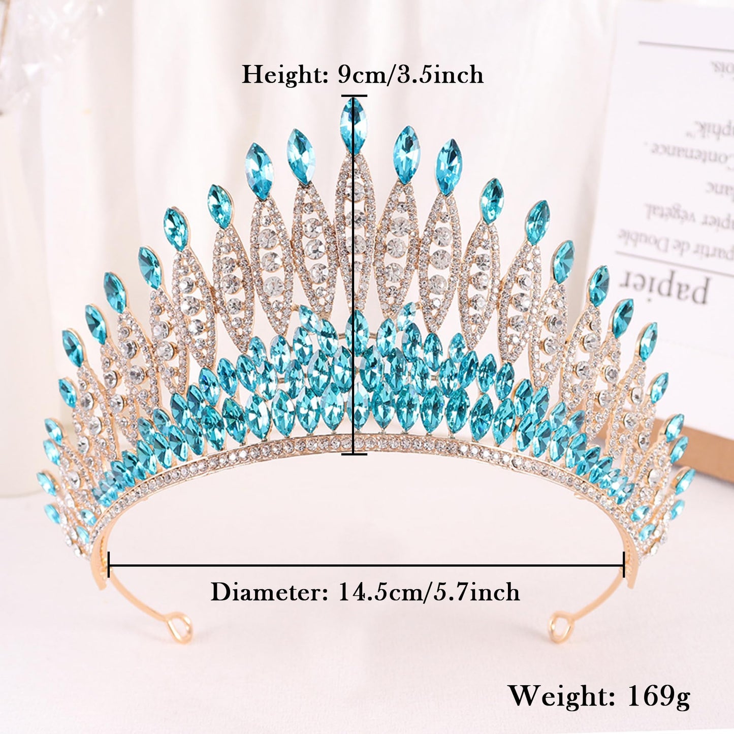 FASNAHOK Luxury Tall Crowns for Women Birthday Party Tiaras Prom Queen Wedding Bridal Large Headpiece with Rhinestone Crystal (Light Blue)