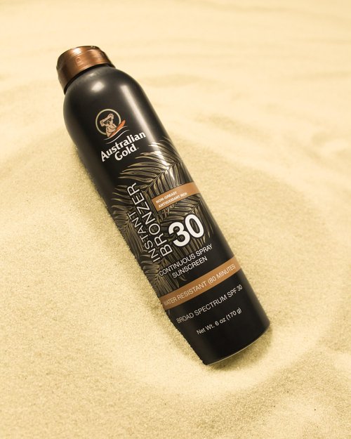 Australian Gold Continuous Spray Sunscreen with Instant Bronzer SPF 30, Immediate Glow & Dries Fast Water Resistant NonGreasy Oxybenzone Free Cruelty Free, Bronzer New, Orange, 6 Oz