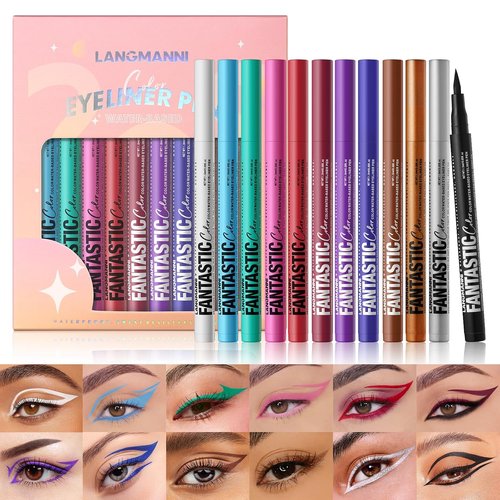 LANGMANNI Matte Liquid Eyeliner Set - 12 Neon Colors, Long-Lasting, Smudgeproof & Waterproof | Perfect Gift for Girls