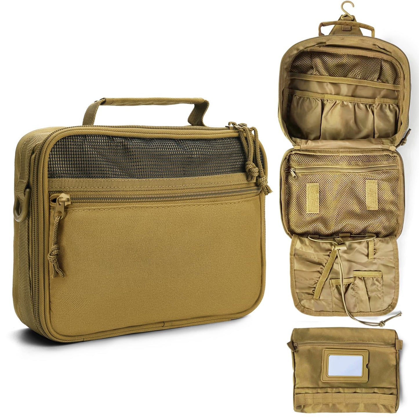 SMONT Toiletry Bag for Men Travel, Hanging Dopp Kit Shaving Hygiene Bag for Traveling Bathroom Khaki