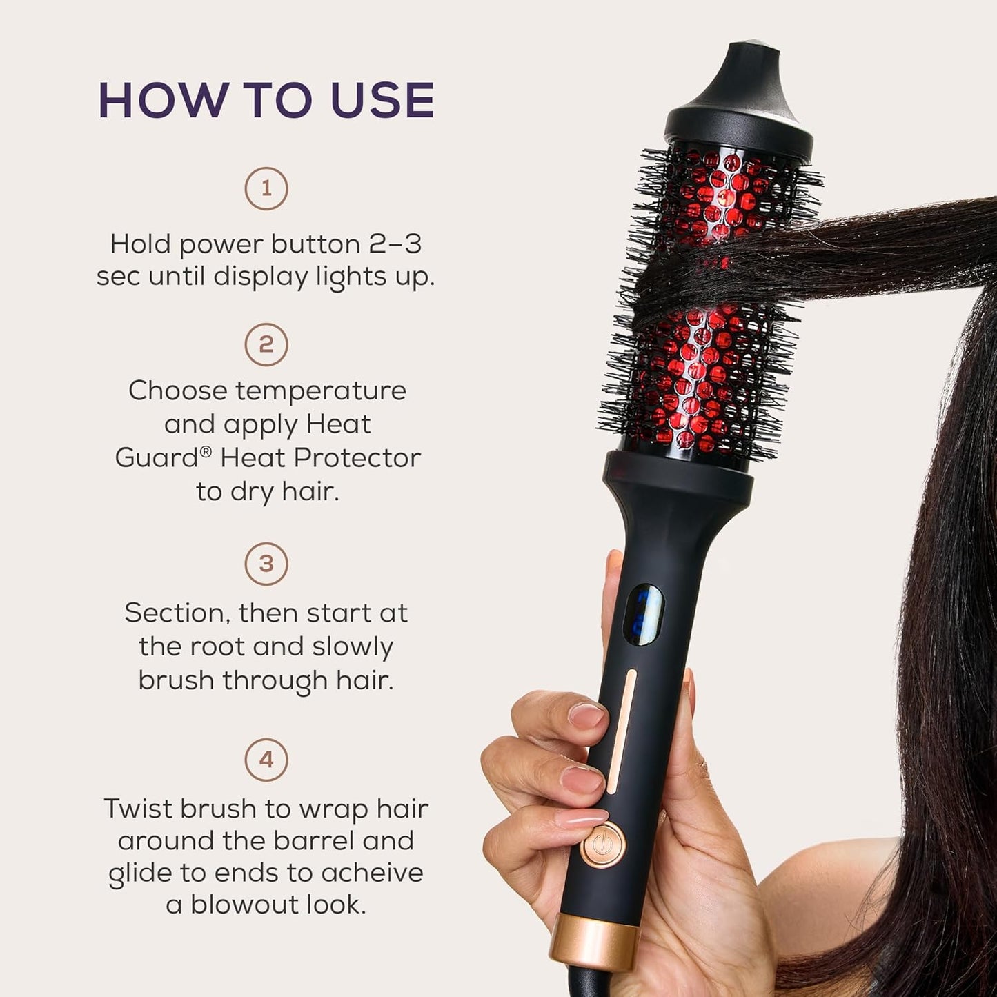 Sutra Thermal Brush - Lightweight Heated Round Hair Styling Brush with Digital Display | Auto Shut-Off & Ionic Technology