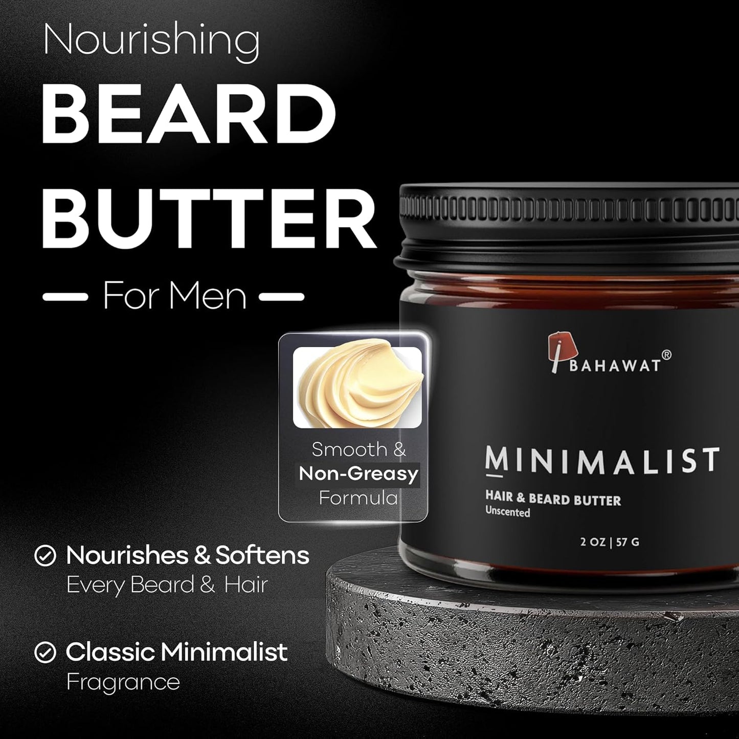 BAHAWAT Hair & Beard Butter for Men - Unscented Leave-In Conditioner for Strengthening & Softening - 2 oz