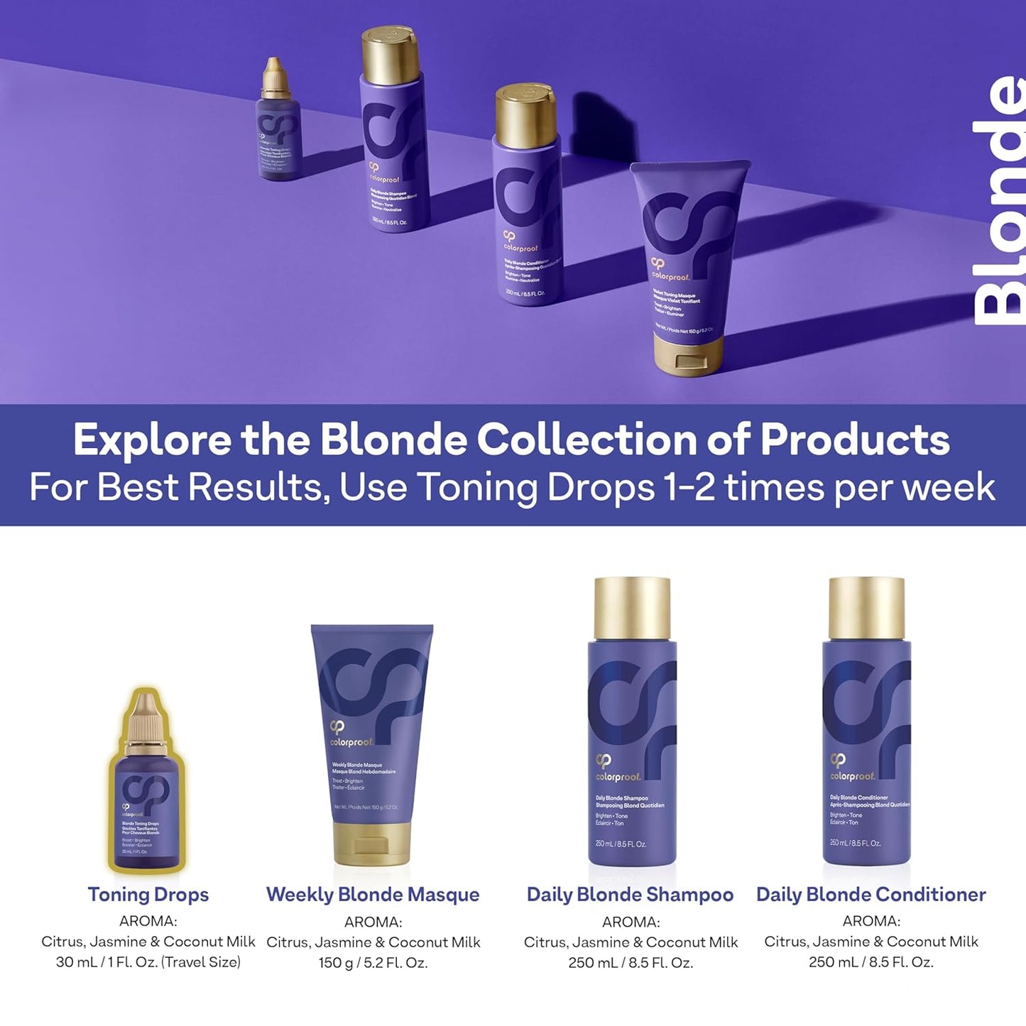 Colorproof Toning Drops - Highly Pigmented Toner for Blonde Hair | 1 Fl. Oz. with Citrus, Jasmine & Coconut Milk Scent