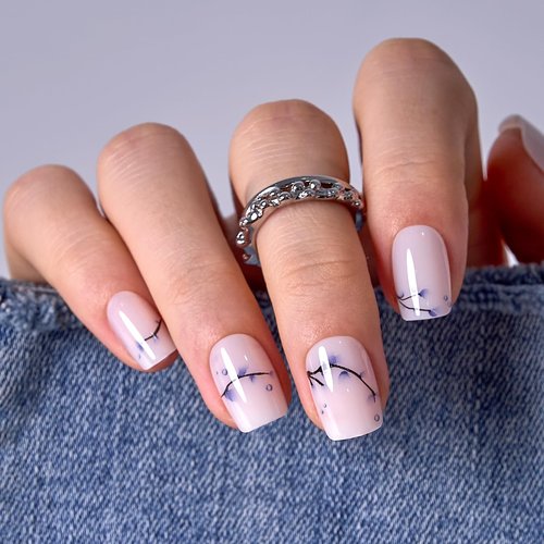 Curvlife Soft Gel Press On Nails Kit - 30pcs Full Cover False Blue and white porcelain Nail Tips Designs, Fake Nail with Nail Glue - Easy Application Nail Accessories for Women