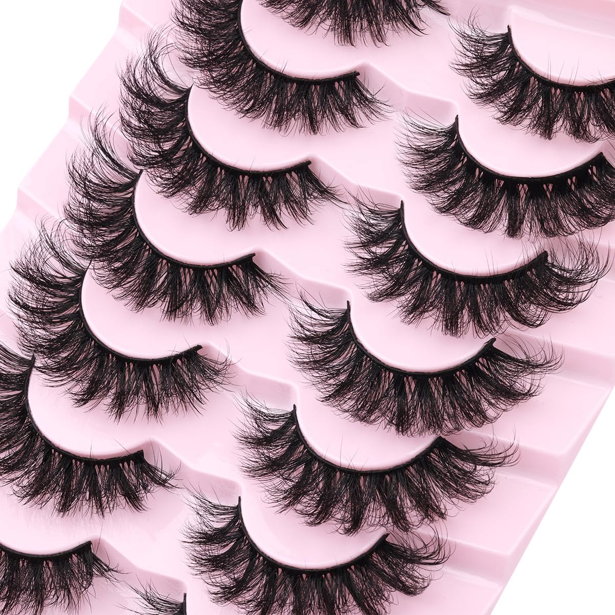 Mink Lashes Fluffy D Curl False Eyelashes 20mm Long Volume Lashes That Look Like Extensions Cat Eye Fake Lashes Faux Mink Strip Lashes Pack 7 Pairs