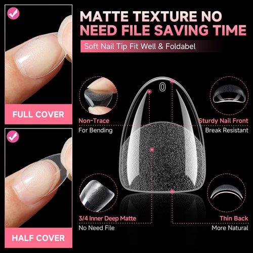 UNA GELLA Extra Short Almond Nail Tips 12 Sizes Short Almond Gel Nail Tips 120Pcs Soft Gel Clear Full Cover Nails Tips Acrylic False Nails Press On Nails for Extensions DIY Salon