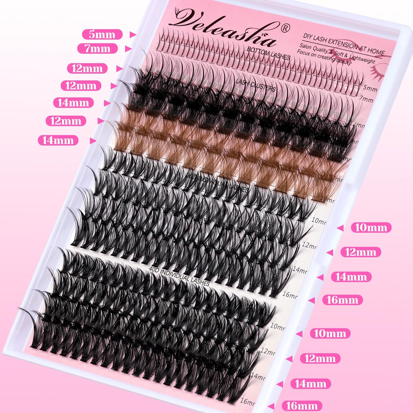 Veleasha Lash Clusters 268PCS Individual Lashes Wispy Brown Clusters Lashes Bottom Lashes Natural Spike D Curl Eyelash Clusters Fluffy Pestañas DIY Eyelash Extensions for Beginner Easy(Hot Style MIX)