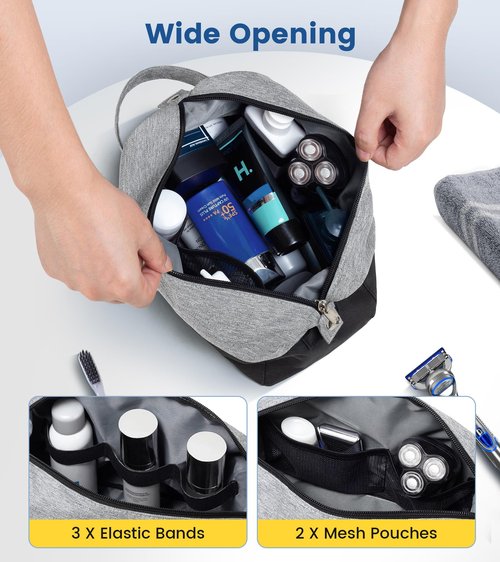 Vorspack Travel Toiletry Bag for Men - Lightweight Mens Toiletry Travel Bag Water Resistant Dopp Kit Shaving Bag for Skincare Toiletries Bathroom Gifts - Black