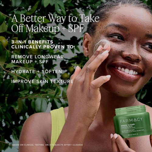 Farmacy Green Clean Makeup Remover Balm - Waterproof Oil Cleanser for Face | Hydrates & Softens Skin (100ml)
