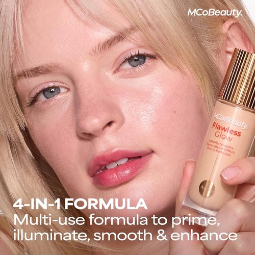 MCoBeauty Flawless Glow Luminous Skin Filter - 4-in-1 Primer, Highlighter & Foundation Booster - Dewy Tint with Squalane & Vitamin E - Vegan & Cruelty-Free