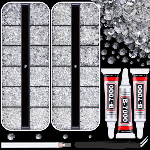 12100Pcs Resin Rhinestones for Crafting with 3Pcs 10ml B7000 Jewelry Glue, 2 Boxes Flatback Crystals Diamond (Transparent) for Bedazzling Crafts DIY Nail Art，Non Hotfix Gems for Clothing Shoes