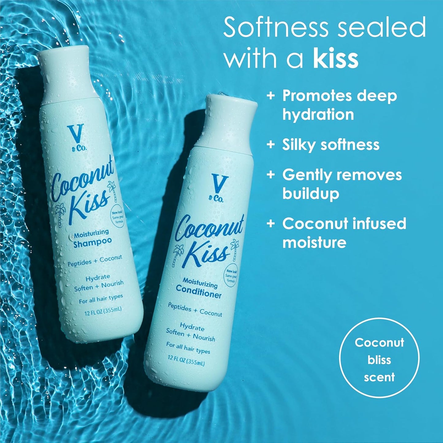 V&Co. Moisturizing Shampoo - Sulfate-Free, Color Safe Formula with Peptide Technology | 12 Oz for Hydrated, Healthy Hair