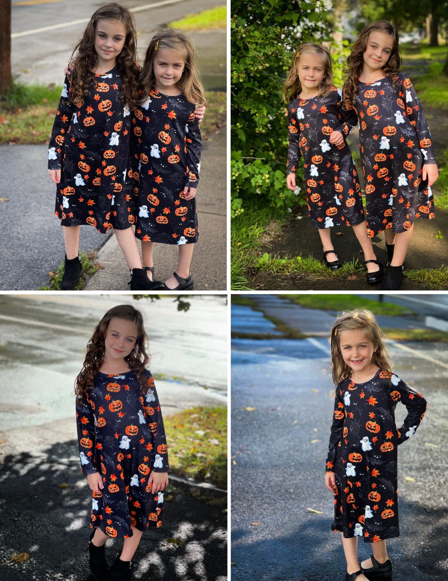 Arshiner Girls Dress Pumpkins Bat Halloween Dresses Long Sleeve Dress for Girls 4-5 Years