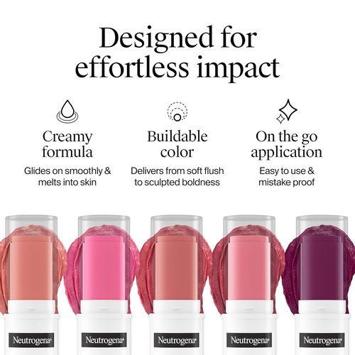 Neutrogena Healthy Glow Blush Stick - Lightweight Creamy Cheek Color with Mango Butter | Rich Berry, 0.3 oz