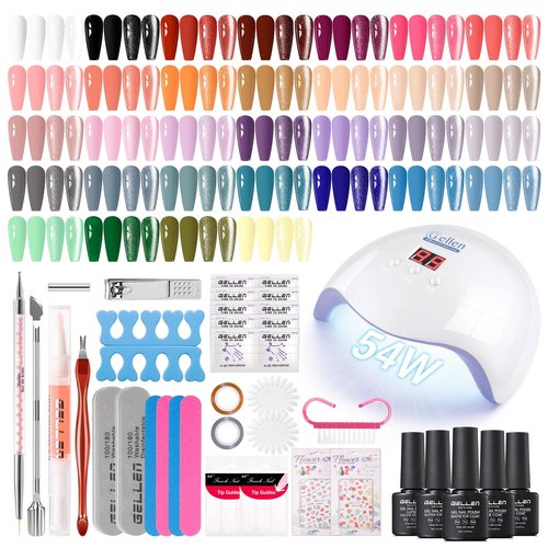 GELLEN Gel Nail Polish Kit with U V Light, 71pcs Gel Nail Kit 32 Colors All Seasons, Base & Top Coats (Glossy/Matte/Glitter/Cat Eye), Professional Home Salon Manicure Kit for Women & Beginners