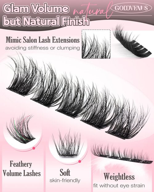 Goddvenus Wispy Lash Clusters Natural Eyelashes Cluster Fluffy Lashes Clusters CD Curl Cluster Eyelash Extensions DIY Individual Lashes Extension (10-16mm 132pcs)