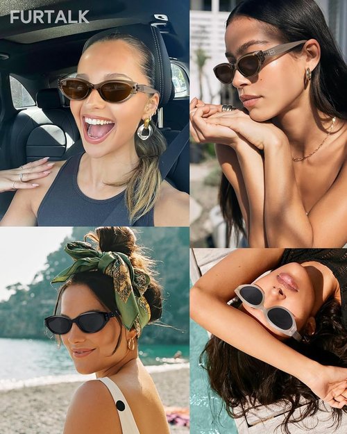 FURTALK Oval Sunglasses - Cat Eye 90s Vintage Trendy Sunnies with Polarized UV Protection