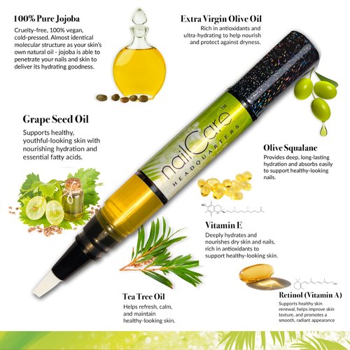 Cuticle Oil Pen for Nails - Nail Strengthener & Growth Oil and Serum for Damaged Nails, Hangnails w/Jojoba cuticle oil—Coconut Lime Verbena Fragrance - Holographic Glitter Pens 4-Pack