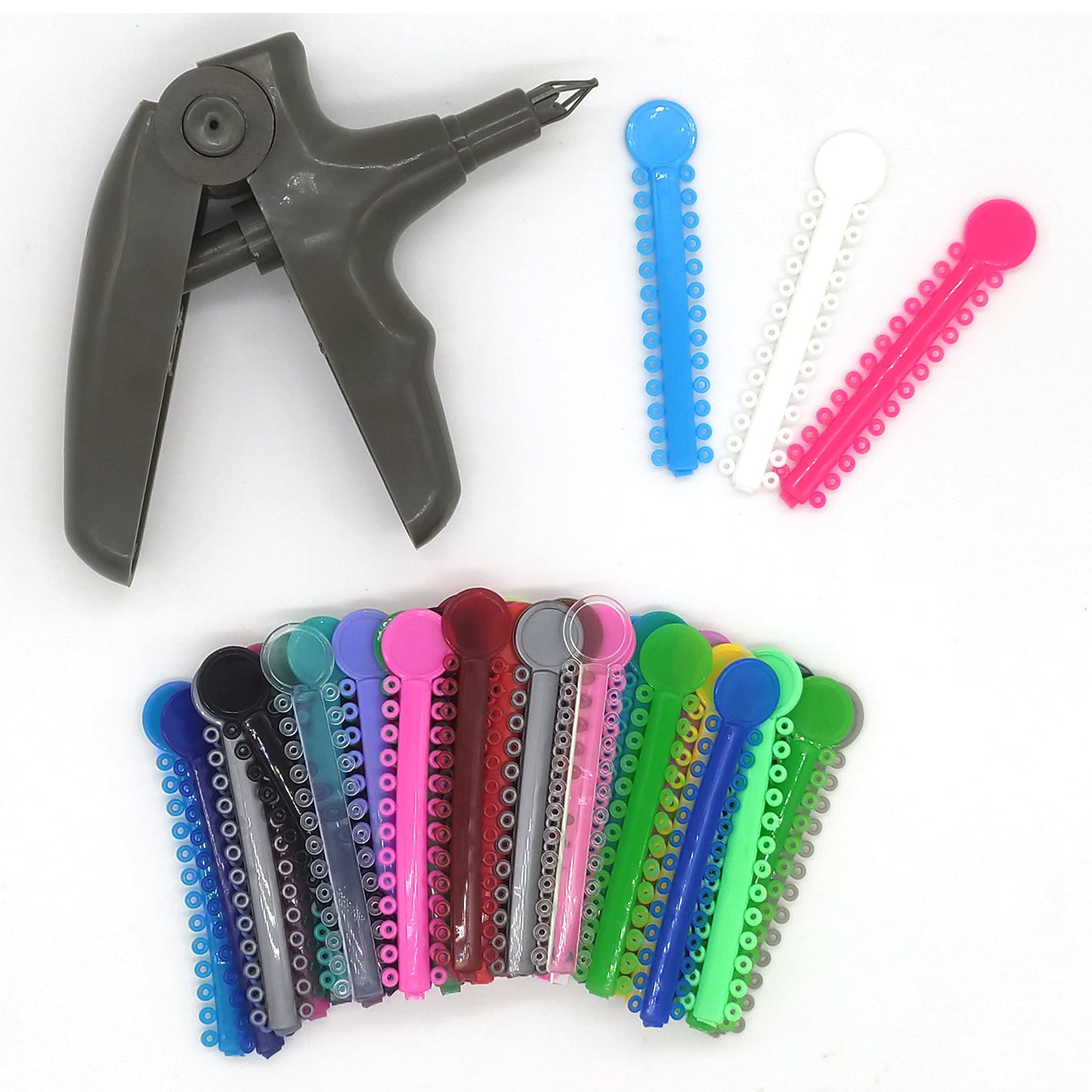 Easyinsmile 1040PCS Dental Orthodontic Ligature Ties and Orthodontic Ligature Gun Tools Elastic Ligature Ring Brace Rubber Bands (Multicolor & Tool)