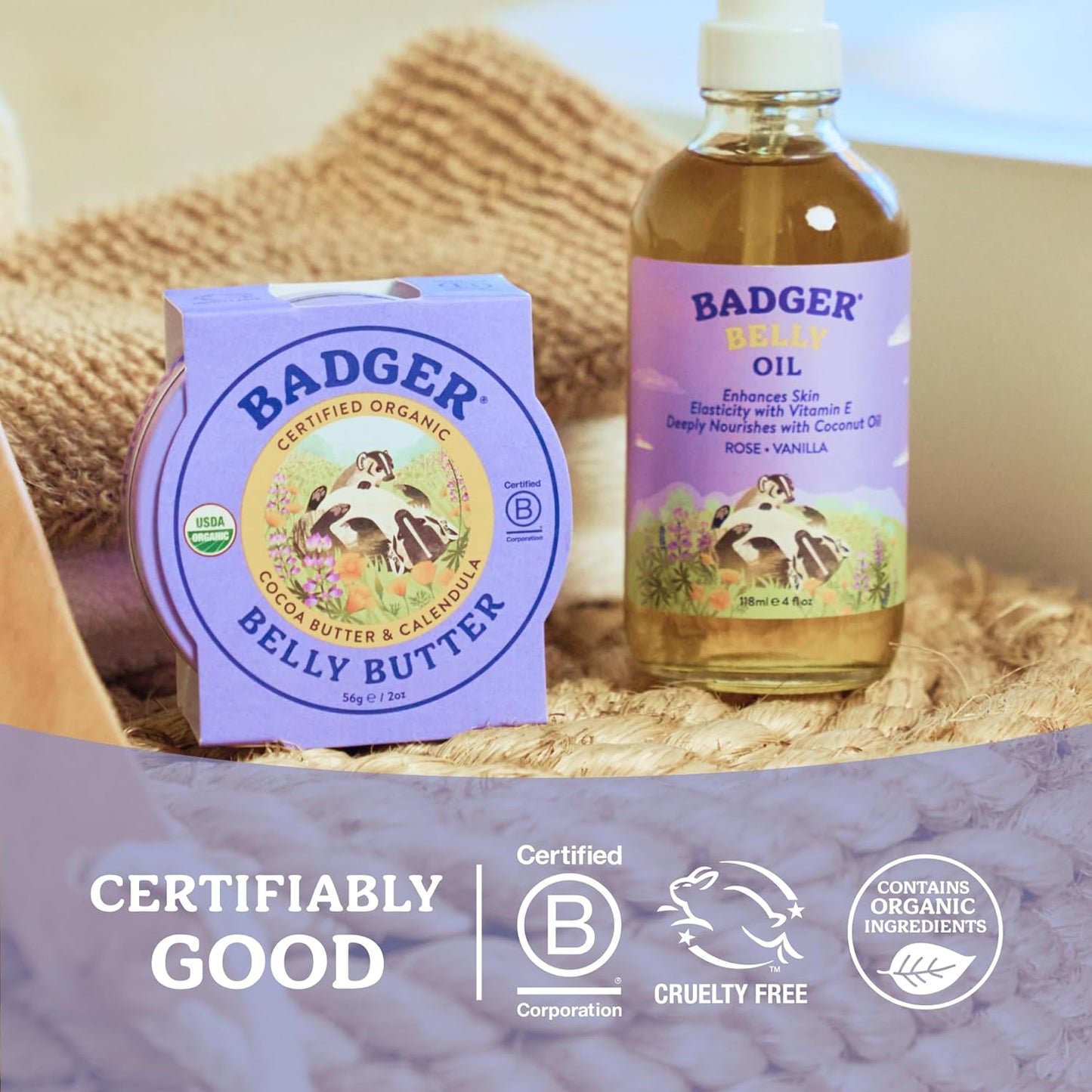Badger Organic Pregnant Belly Oil - Nourishing Jojoba & Coconut Blend - 4 oz.