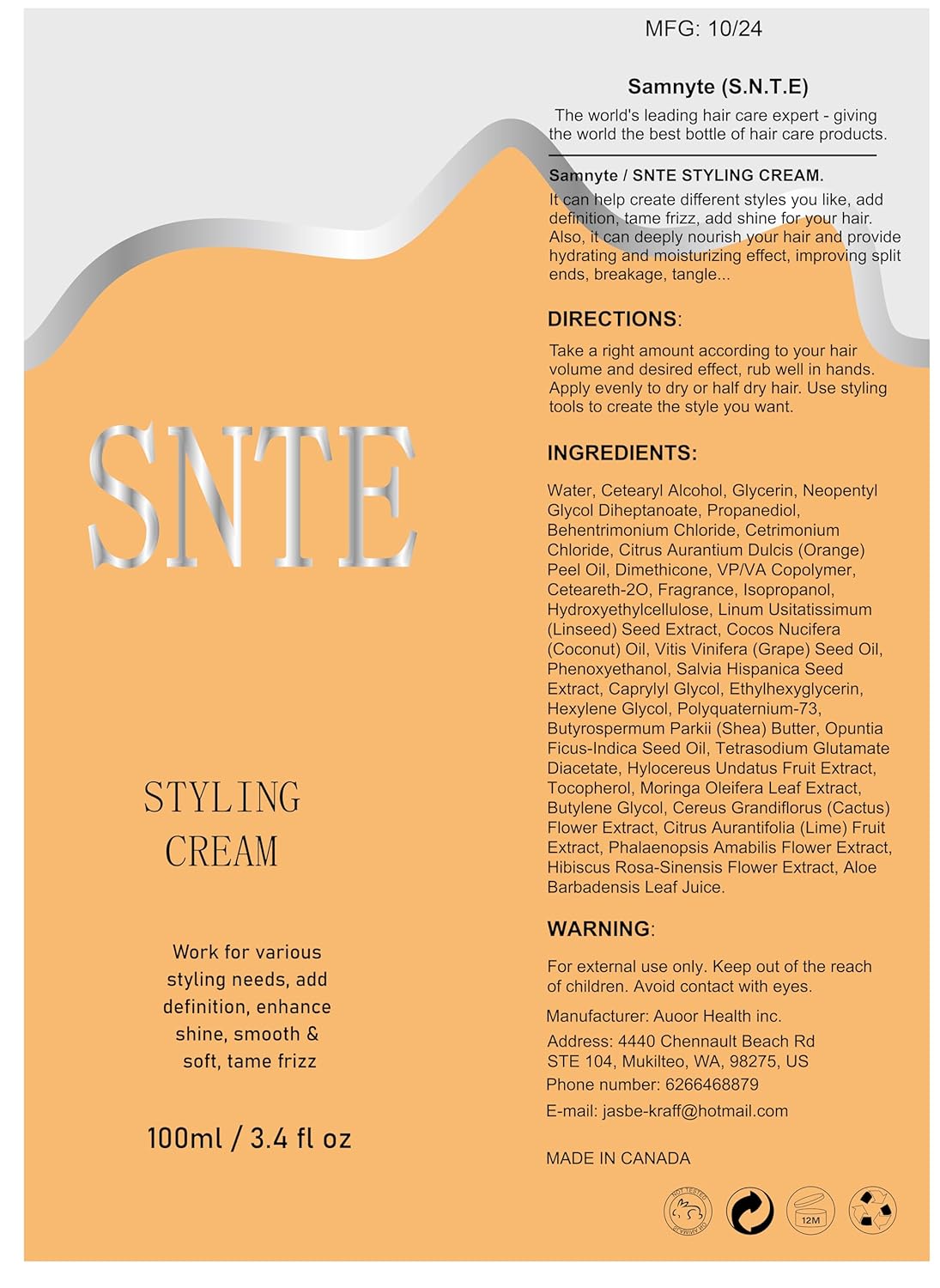 Skiennix Slick Back Hair Brush & Smoothing Cream - Non-Greasy Styling for All Hair Types