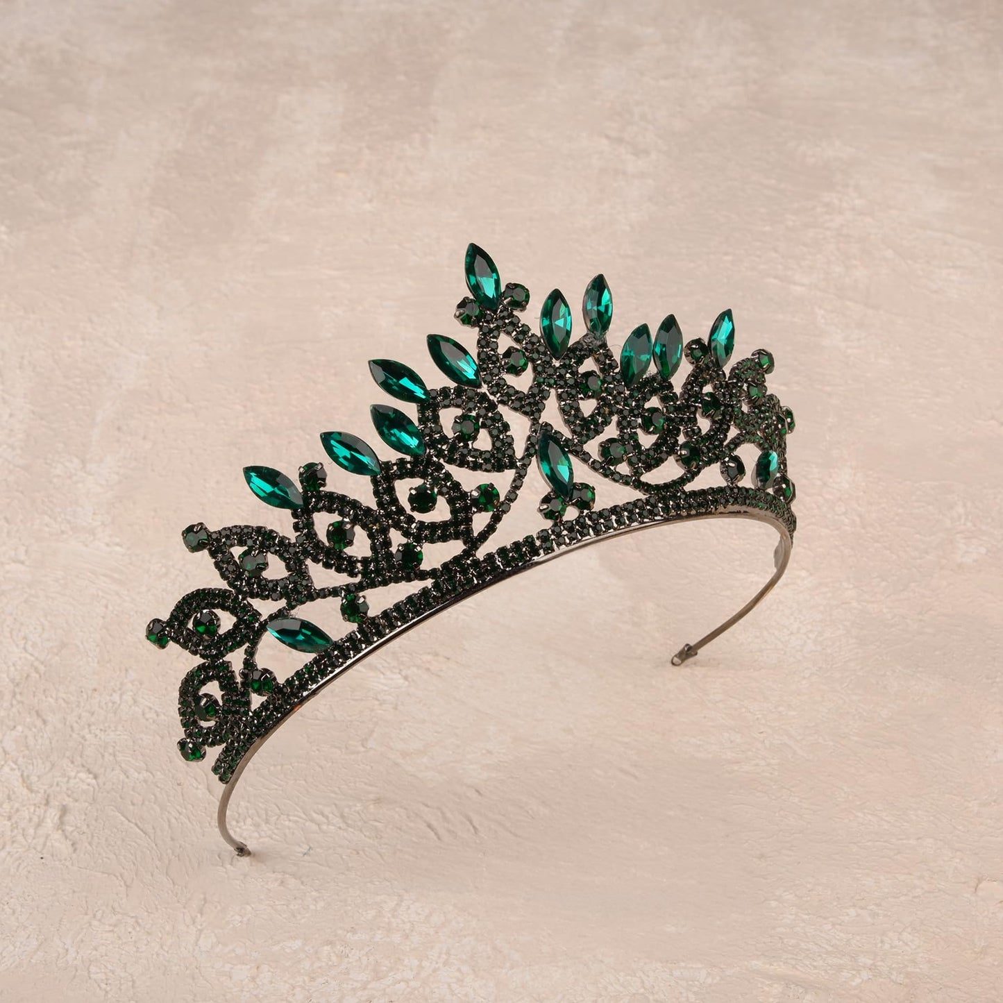 LIMELIA Women's Tiara, Crown for Henna Wedding Party | Glitter Hair Accessories for Bridal Birthday Halloween Costume Christmas Party, Princess Crowns Floral Pattern | Crystal Stone - Green