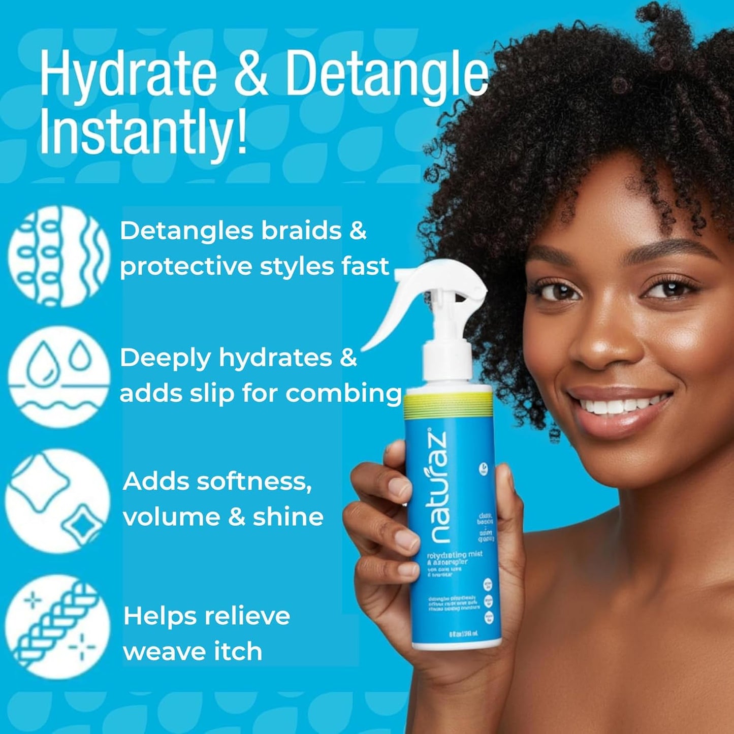 Skiennix Curly Hair Detangler Spray - Natural Leave-In Conditioner for All Ages - 8 fl oz