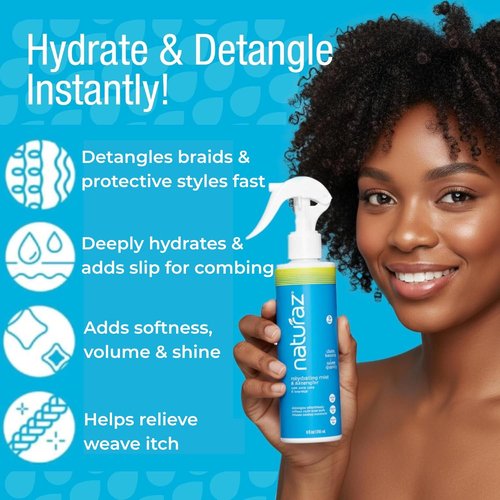 Curly Hair Detangler Spray – Leave-In Conditioner Spray for Kids to Adults – Natural, Vegan – Softens Dry, Brittle, Damaged Curly and Coily Hair – Paraben, Silicone, Soy & Nut Free – 8 fl oz