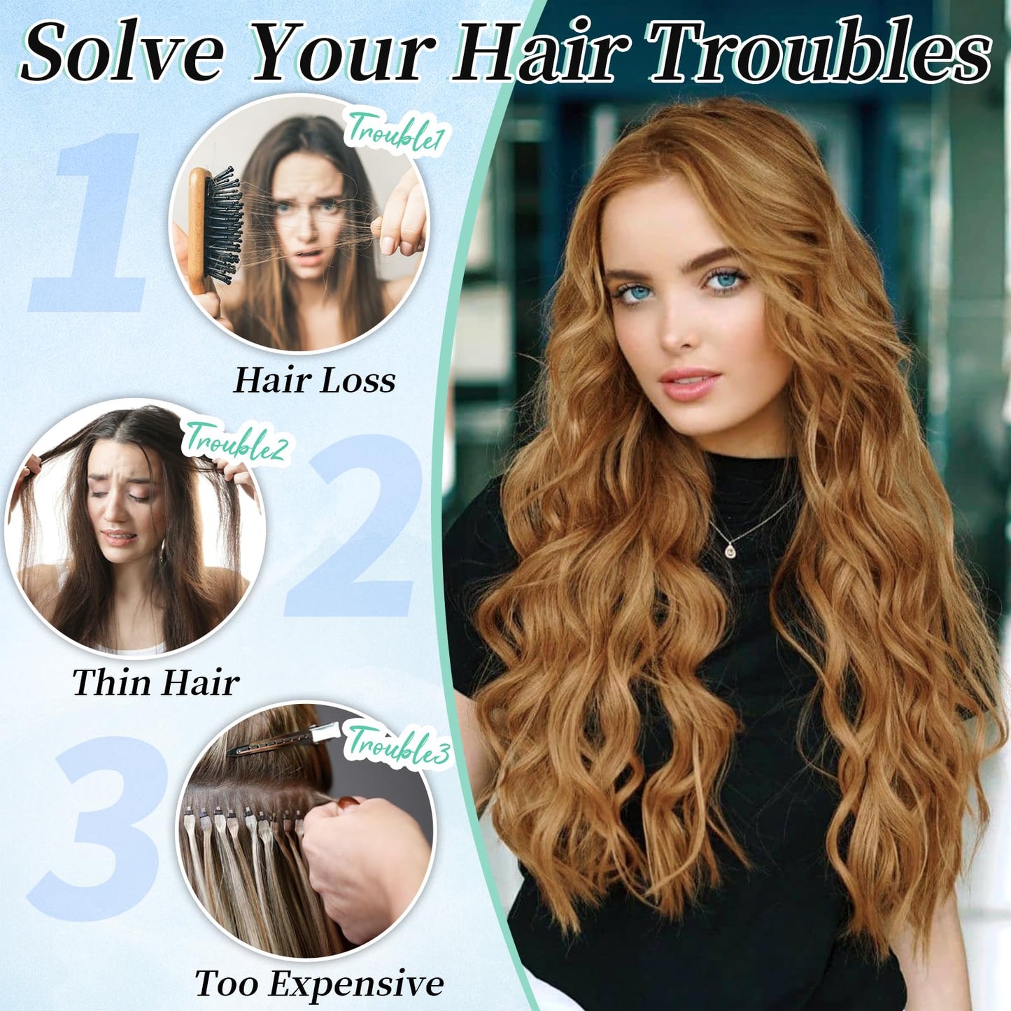 KooKaStyle Clip in Synthetic Hair Extensions Long Wavy 4PCS Thick Hairpieces Auburn Brown Fiber Double Weft Natural Hair Extensions 20 Inch for Women