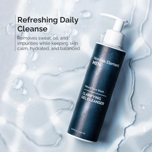 Nordisk Element Men’s Face Wash - Clarifying Gel Cleanser with Plum Extract | Vegan, Hydrating, pH Balanced, 6.76 Fl Oz