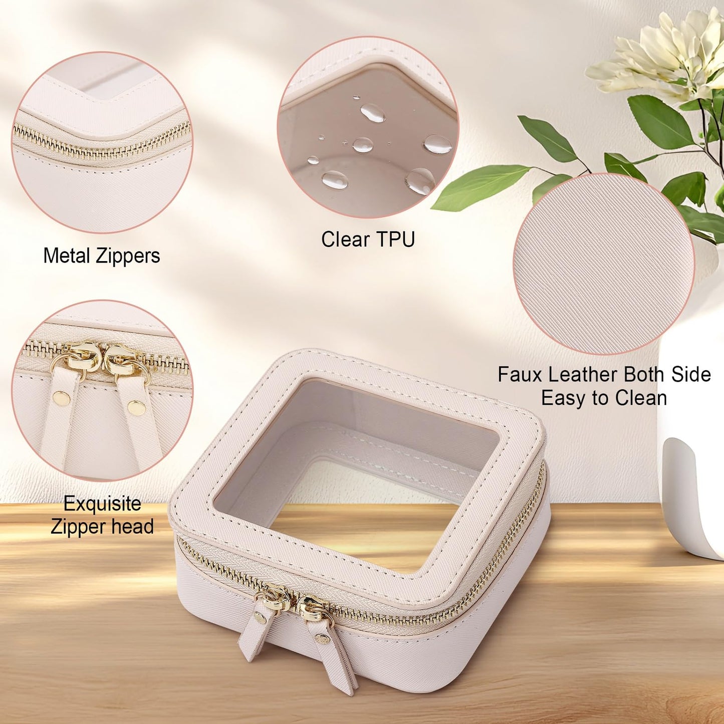 Pinkmik Small Makeup Bag Mini Clear Cosmetic Makeup Case & Toiletry Bag with Zipper Women's Purse Organizer & Car Essentials (Beige, MINI-1)