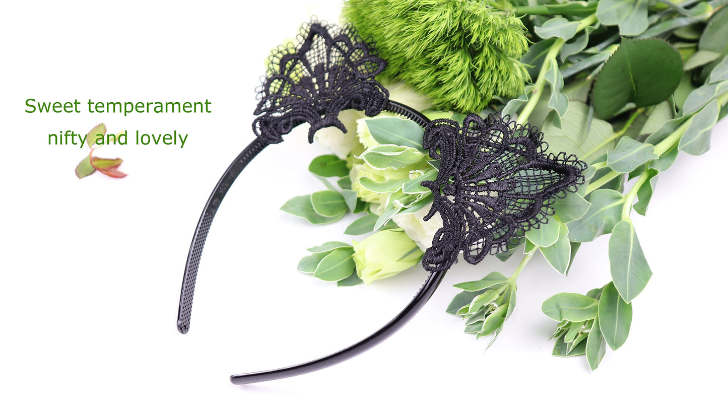 Bonnie Z. Leonardo Exquisite Sweet Lace Cat Ears Headband Black-Plastic