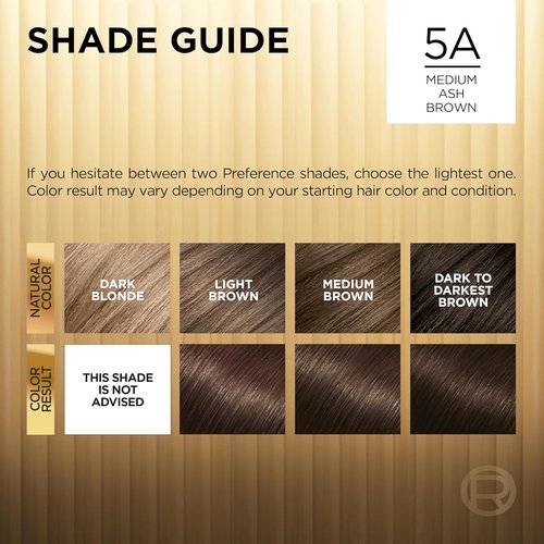 L'Oreal Paris Hair Color - Superior Preference Medium Ash Brown 5A | Fade-Defying, Long-Lasting Radiance (Pack of 2)