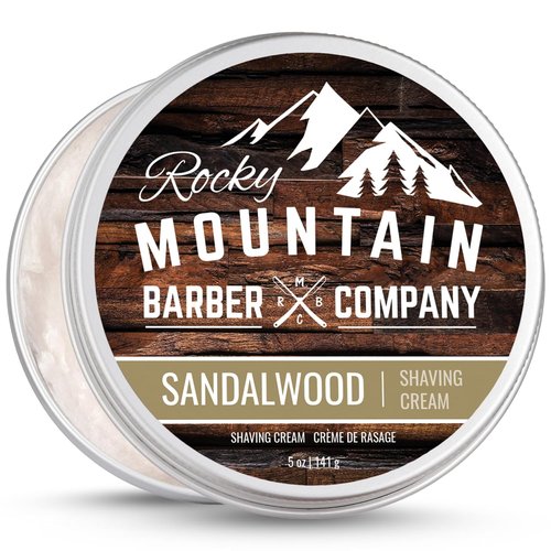 Rocky Mountain Barber Company Shaving Cream - Sandalwood Essential Oil for Thick Lather - 5oz Tin