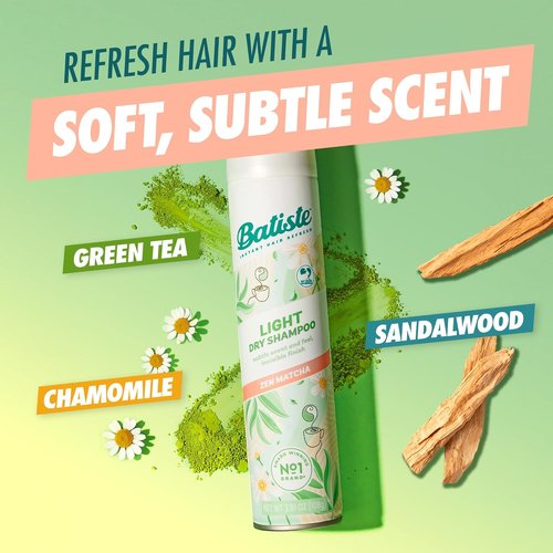 Batiste Light Dry Shampoo - Zen Matcha Scent | Invisible Finish, Refreshes Hair & Absorbs Oil, 3.81 Oz